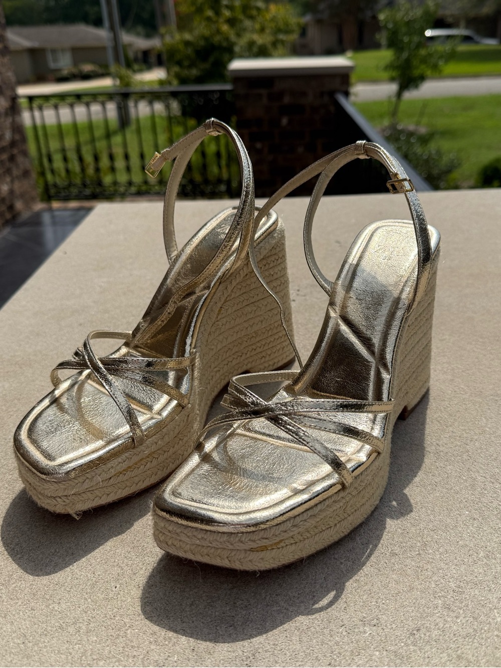 Metallic Gold Zara Wedge Espadrille Sandals